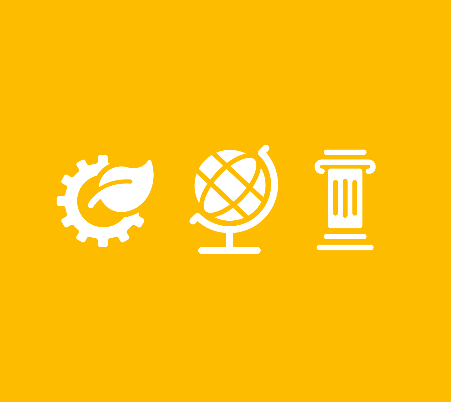 Iconen voor wereldoriëntatie zakvakken aardrijkskunde, geschiedenis en natuur & techniek op een geel vlak